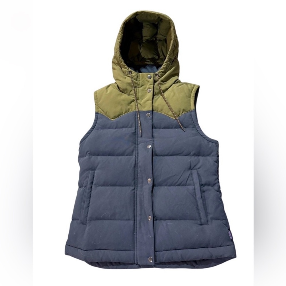 Patagonia Bivy Down Puffer Vest - M - smolder blue + olive